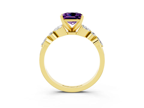 Yellow gold Princess Cut Amethyst Solitaire Ring with Side Stones and Four-Prong Setting_15