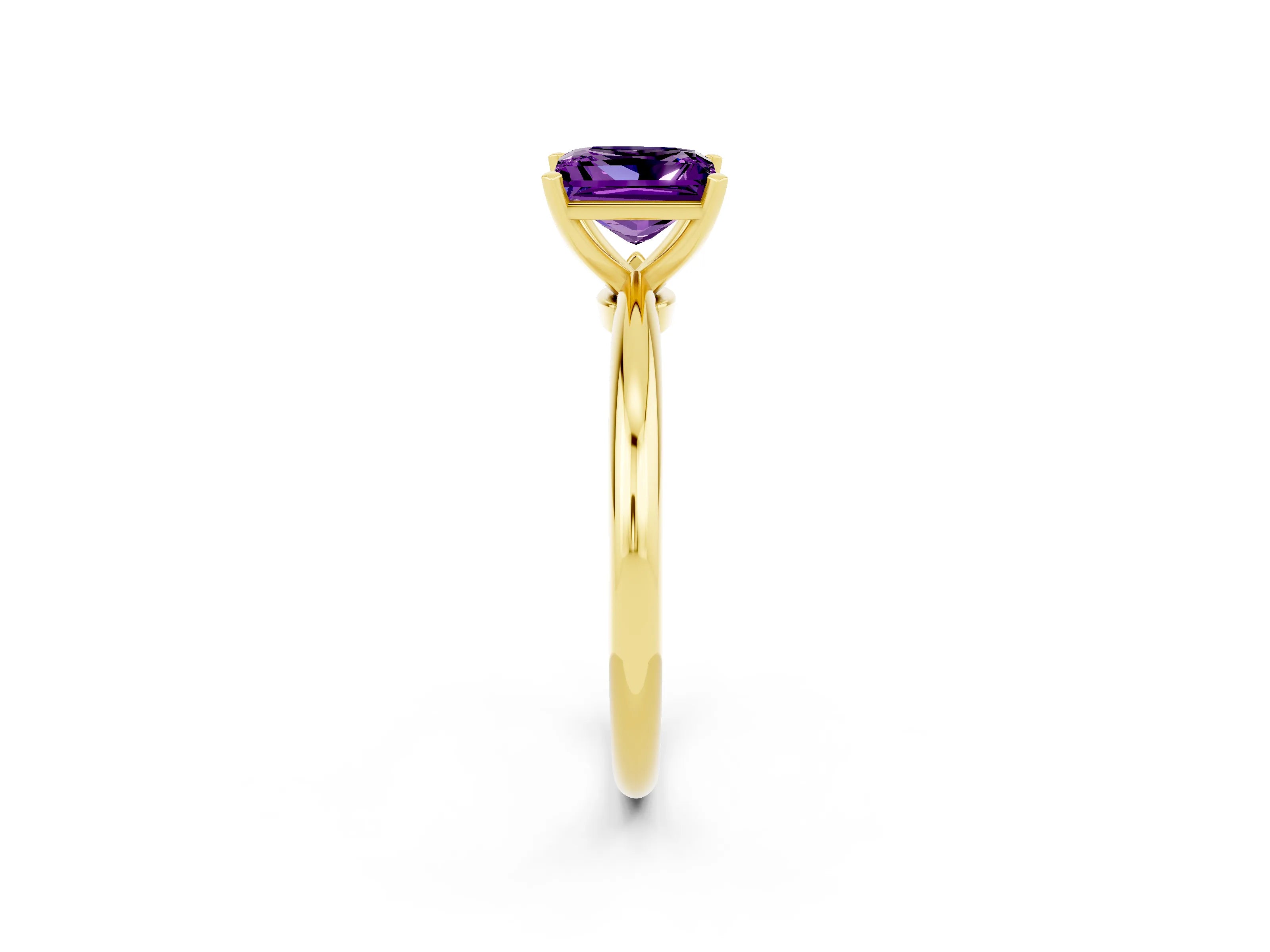 Yellow gold Princess Cut Amethyst Solitaire Ring with Six-Prong Setting and Classic Band_2
