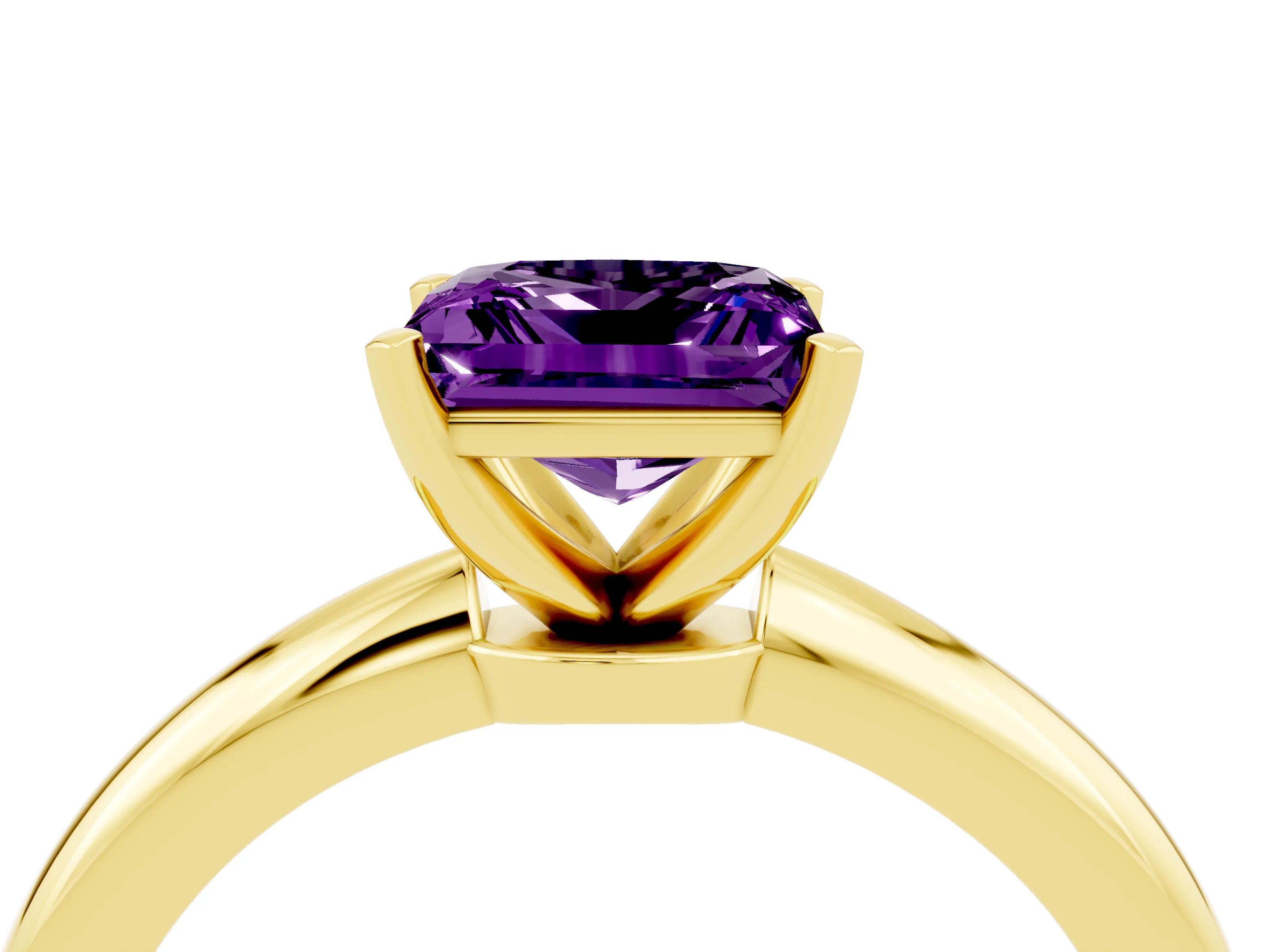 Yellow gold Princess Cut Amethyst Solitaire Ring with Six-Prong Setting and Classic Band_4
