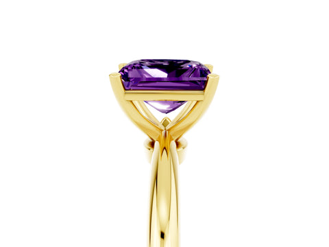 Yellow gold Princess Cut Amethyst Solitaire Ring with Six-Prong Setting and Classic Band_5