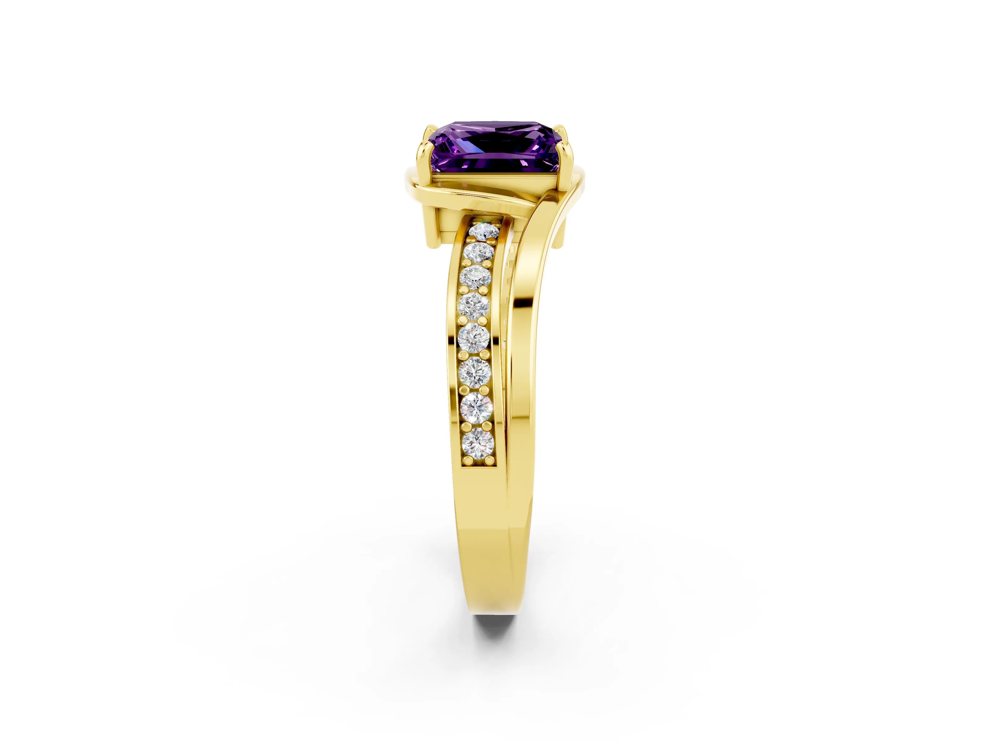 Yellow gold Princess Cut Amethyst Solitaire Ring with Split Shank and Prong Setting_2