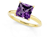 Yellow gold Princess Cut Amethyst Solitaire Ring with Thin Band and Four-Prong Setting_1