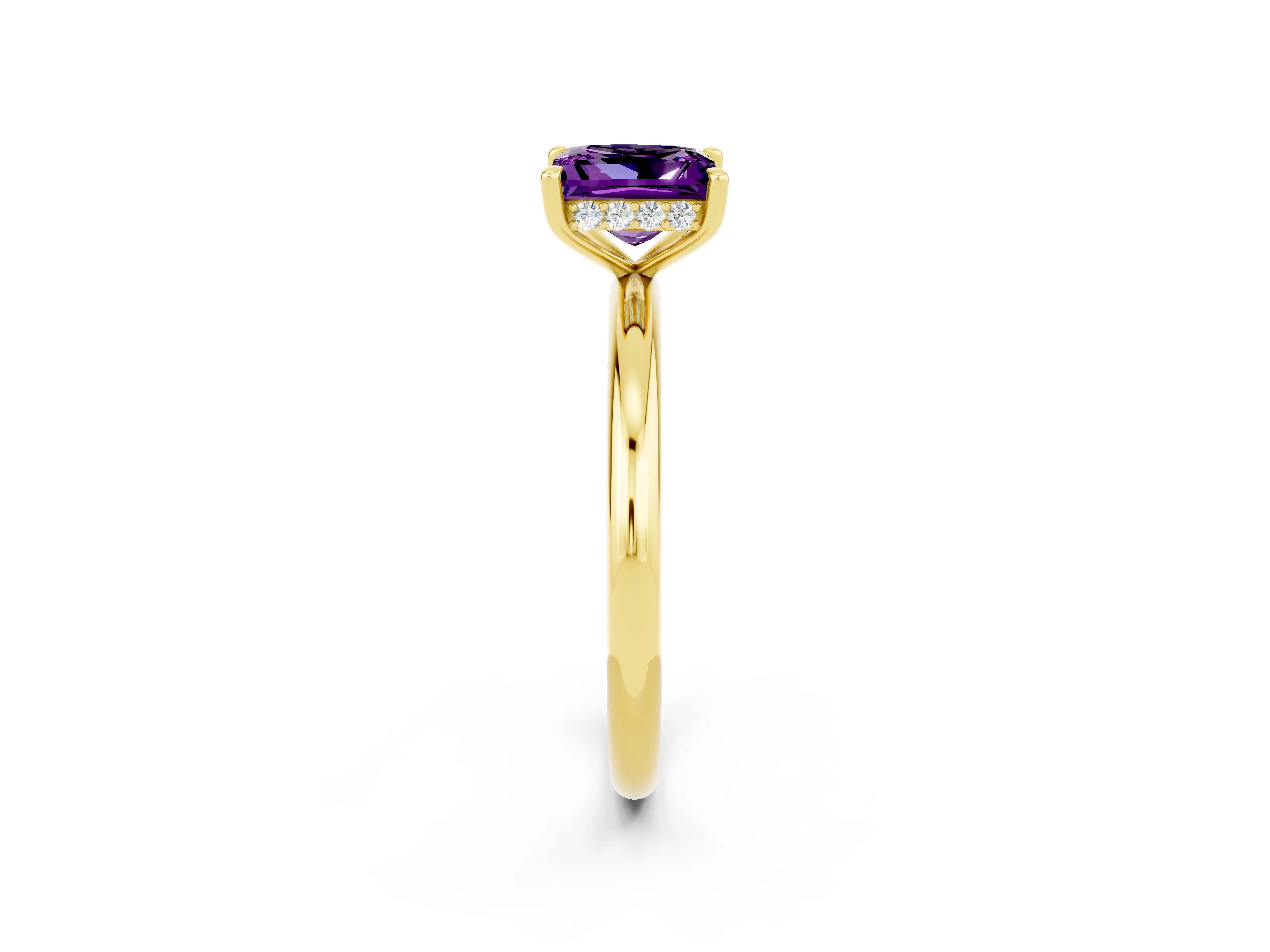 Yellow gold Princess Cut Amethyst Solitaire Ring with Thin Band and Four-Prong Setting_2