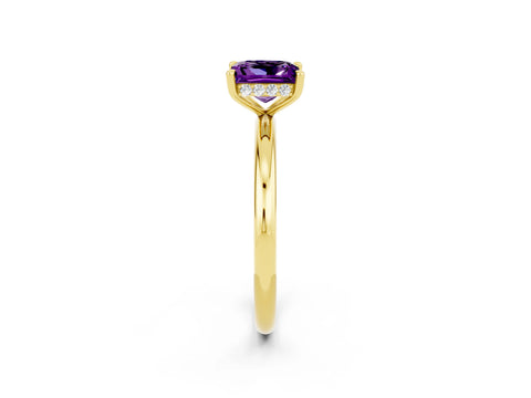 Yellow gold Princess Cut Amethyst Solitaire Ring with Thin Band and Four-Prong Setting_2