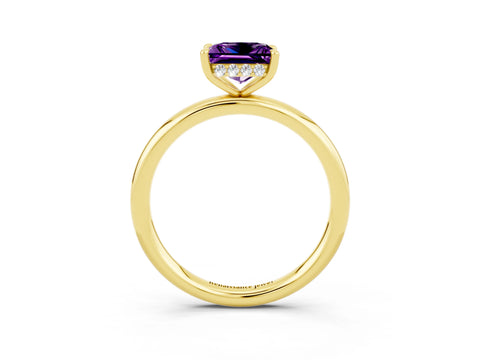 Yellow gold Princess Cut Amethyst Solitaire Ring with Thin Band and Four-Prong Setting_3