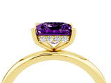 Yellow gold Princess Cut Amethyst Solitaire Ring with Thin Band and Four-Prong Setting_4