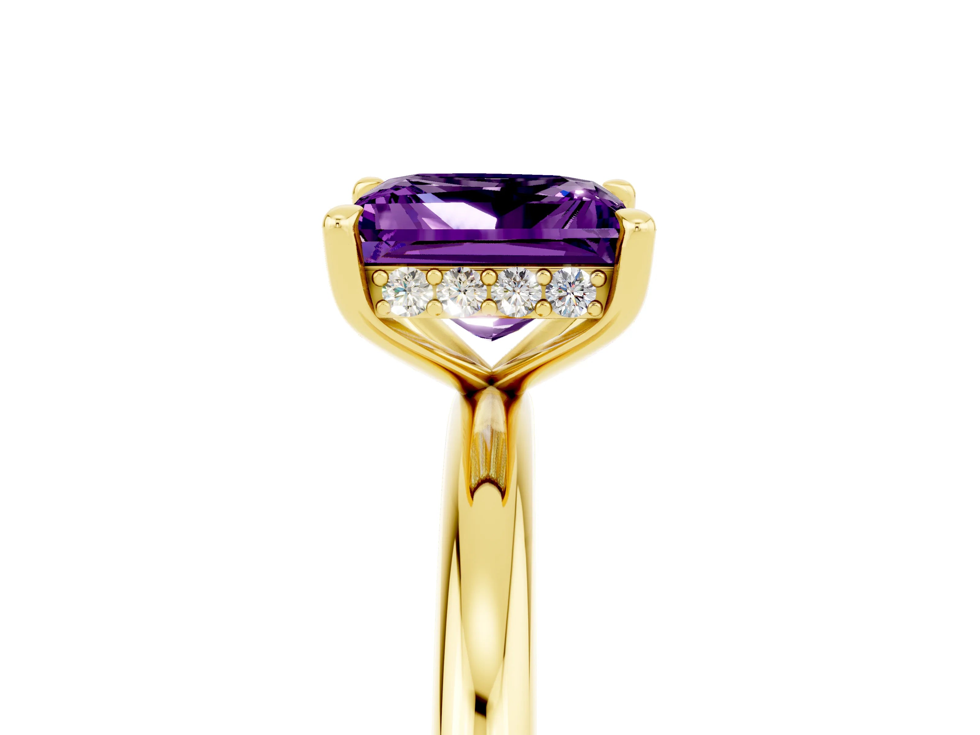 Yellow gold Princess Cut Amethyst Solitaire Ring with Thin Band and Four-Prong Setting_5