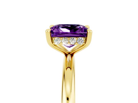 Yellow gold Princess Cut Amethyst Solitaire Ring with Thin Band and Four-Prong Setting_5