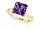 Yellow gold Princess Cut Amethyst Solitaire Ring with Thin Band and Prong Setting_13