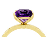 Yellow gold Princess Cut Amethyst Solitaire Ring with Thin Band and Prong Setting_16