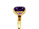 Yellow gold Princess Cut Amethyst Solitaire Ring with Thin Band and Prong Setting_17