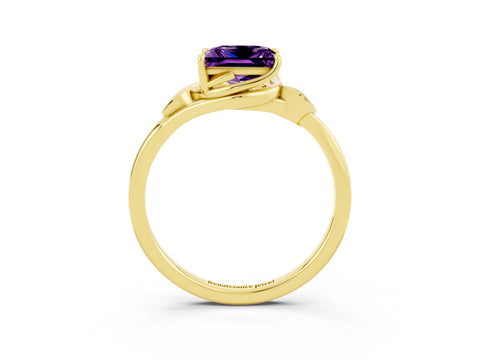 Yellow gold Princess Cut Amethyst Solitaire Ring with Twist Band and Four-Prong Setting_27