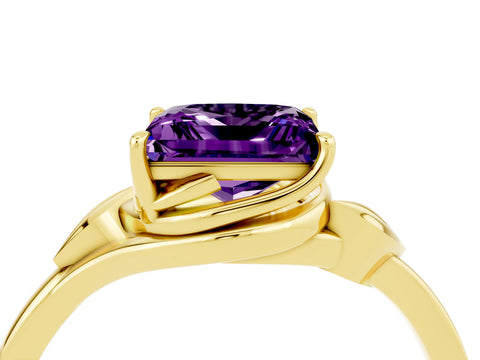 Yellow gold Princess Cut Amethyst Solitaire Ring with Twist Band and Four-Prong Setting_28