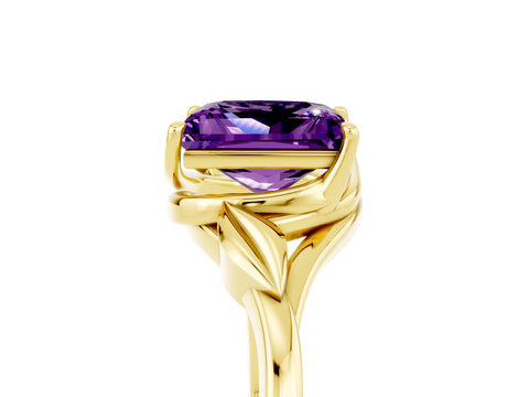 Yellow gold Princess Cut Amethyst Solitaire Ring with Twist Band and Four-Prong Setting_29