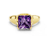 Yellow gold Princess Cut Amethyst Solitaire Ring with Wide Band and Prong Setting