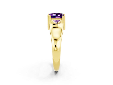 Yellow gold Princess Cut Amethyst Solitaire Ring with Wide Band and Prong Setting_2