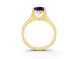 Yellow gold Princess Cut Amethyst Solitaire Ring with Wide Band and Prong Setting_3