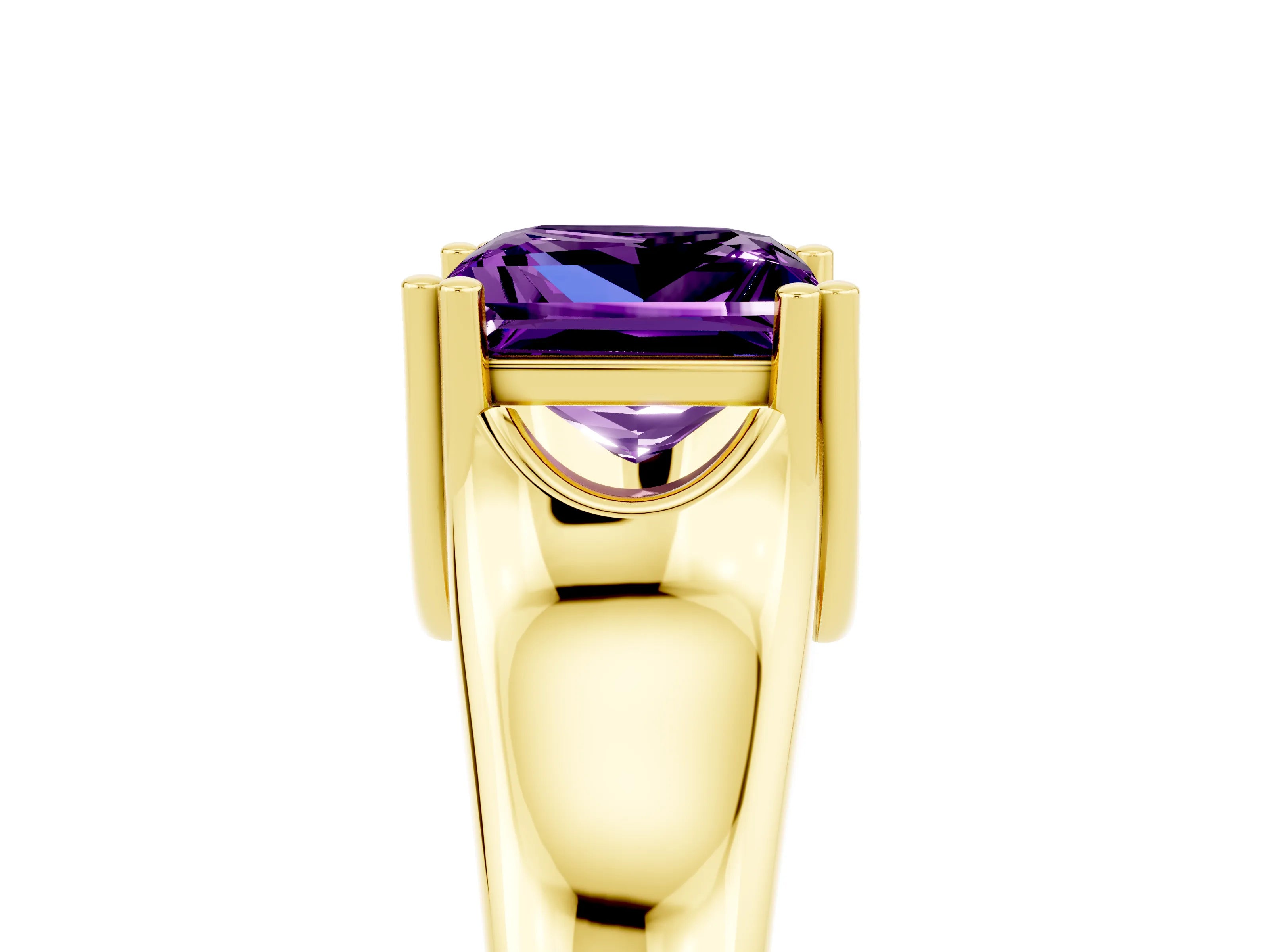 Yellow gold Princess Cut Amethyst Solitaire Ring with Wide Band and Prong Setting_5