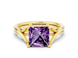 Yellow gold Princess Cut Amethyst Solitaire Twist Band Prong Setting Ring_36