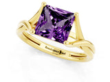 Yellow gold Princess Cut Amethyst Solitaire Twist Band Prong Setting Ring_37