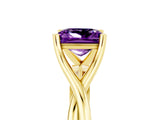 Yellow gold Princess Cut Amethyst Solitaire Twist Band Prong Setting Ring_41