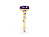 Yellow gold Princess Cut Amethyst Solitaire Twisted Band with Round  Accents and Prong Setting_14