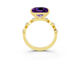 Yellow gold Princess Cut Amethyst Solitaire Twisted Band with Round  Accents and Prong Setting_15