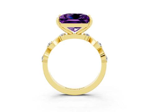 Yellow gold Princess Cut Amethyst Solitaire Twisted Band with Round  Accents and Prong Setting_15
