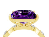 Yellow gold Princess Cut Amethyst Solitaire Twisted Band with Round  Accents and Prong Setting_16
