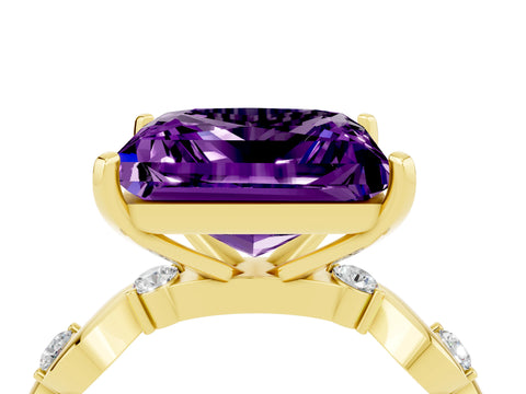 Yellow gold Princess Cut Amethyst Solitaire Twisted Band with Round  Accents and Prong Setting_16
