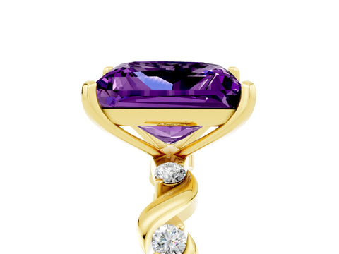 Yellow gold Princess Cut Amethyst Solitaire Twisted Band with Round  Accents and Prong Setting_17