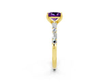 Yellow gold Princess Cut Amethyst Solitaire with Side Baguettes and Channel Set Band_2
