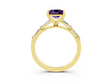 Yellow gold Princess Cut Amethyst Solitaire with Side Baguettes and Channel Set Band_3