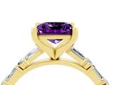 Yellow gold Princess Cut Amethyst Solitaire with Side Baguettes and Channel Set Band_4