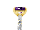 Yellow gold Princess Cut Amethyst Solitaire with Side Baguettes and Channel Set Band_5