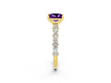 Yellow gold Princess Cut Amethyst Solitaire with Side Stones, Pave Band, Four-Prong Setting_38