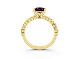 Yellow gold Princess Cut Amethyst Solitaire with Side Stones, Pave Band, Four-Prong Setting_39