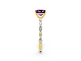 Yellow gold Princess Cut Amethyst Solitaire with Side Stones on a Pavé Band and Four-Prong Setting_2