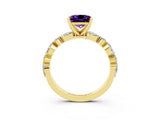 Yellow gold Princess Cut Amethyst Solitaire with Side Stones on a Pavé Band and Four-Prong Setting_3