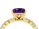 Yellow gold Princess Cut Amethyst Solitaire with Side Stones on a Pavé Band and Four-Prong Setting_4