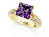 Yellow gold Princess Cut Amethyst Split Shank Engagement Ring with Pavé Band_1