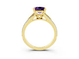 Yellow gold Princess Cut Amethyst Split Shank Engagement Ring with Pavé Band_3