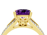 Yellow gold Princess Cut Amethyst Split Shank Engagement Ring with Pavé Band_4