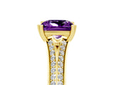Yellow gold Princess Cut Amethyst Split Shank Engagement Ring with Pavé Band_5