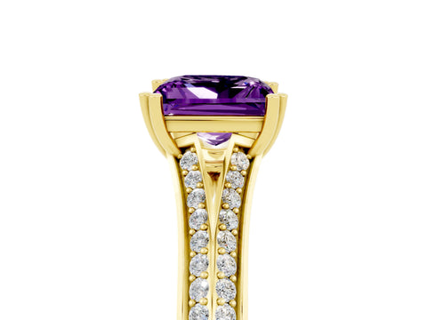 Yellow gold Princess Cut Amethyst Split Shank Engagement Ring with Pavé Band_5