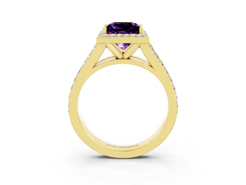 Yellow gold Princess Cut Amethyst Split Shank Halo Ring with Four-Prong Setting_15