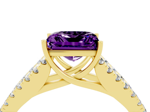 Yellow gold Princess Cut Amethyst Split Shank Pavé Engagement Ring with Four-Prong Setting_16