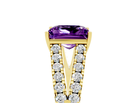Yellow gold Princess Cut Amethyst Split Shank Pavé Engagement Ring with Four-Prong Setting_17