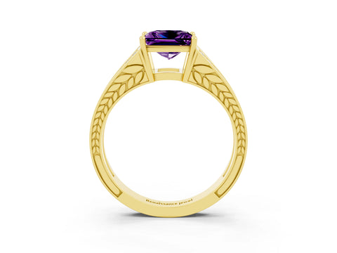 Yellow gold Princess Cut Amethyst Split Shank Ring with Pavé Band and Four-Prong Setting_3