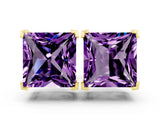 Yellow gold Princess Cut Amethyst Stud Earrings_18